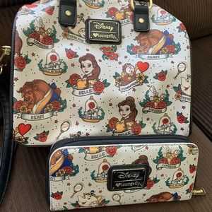 Beauty and the beast tattoo style bag and wallet